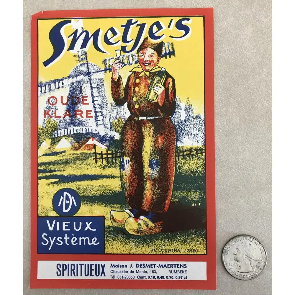 Vtg Dutch Smetjes Oude Klare Vieux Rumbeke Desmet-Maertens Belgian Wine Label